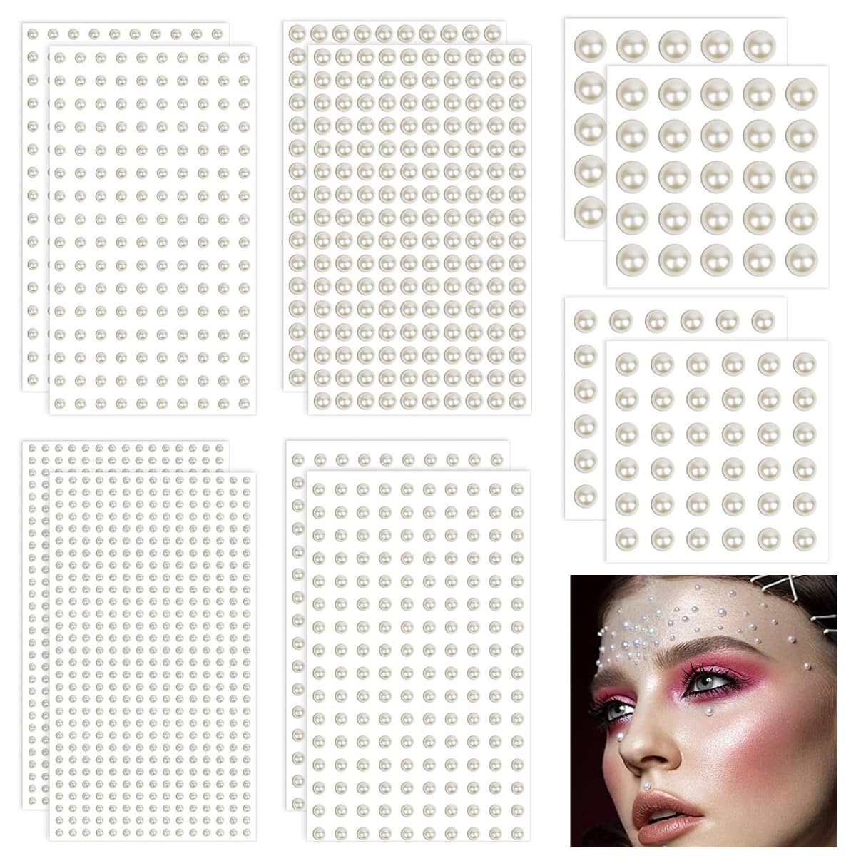 MAYCREATE 1980pcs Pearl Stickers for Art and Craft Self-Adhesive Faux Pearls Sticker Gems for Hair, Face, Eye, Nail, Makeup, DIY Crafts - Assorted Sizes MAYCREATE 1980pcs Pearl Stickers for Art and Craft Self-Adhesive Faux Pearls Sticker Gems for Hair, Face, Eye, Nail, Makeup, DIY Crafts - Assorted Sizes